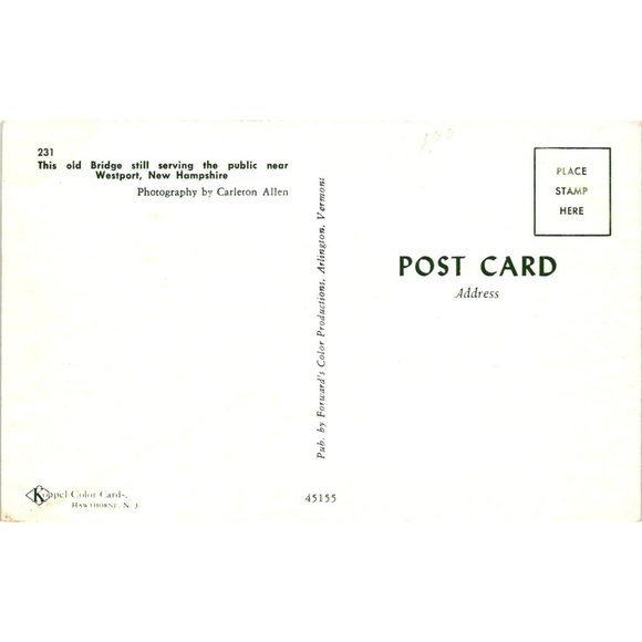 Vintage Westport Old Covered Bridge New Hampshire Historic Landmark Not Postmark - Picture 2 of 2